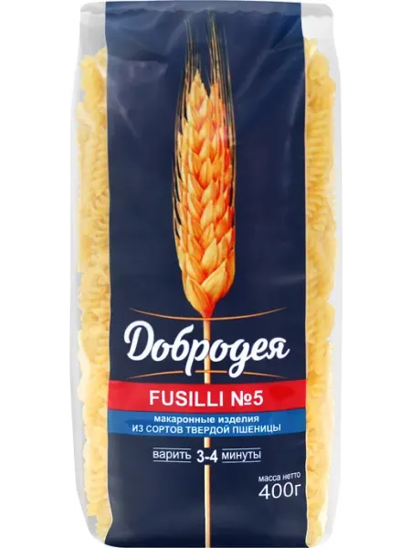 Макароны ДОБРОДЕЯ Fusilli №5 группа А высший сорт, 400г