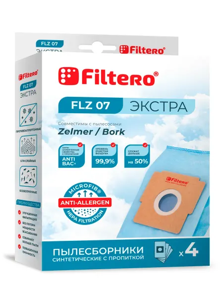 Filtero Мешки для пылесоса Zelmer, FLZ 07 ЭКСТРА, 4 шт