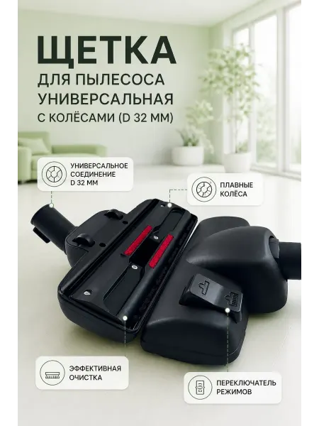Щетка для пылесоса универсальная с колесами (D 32мм)