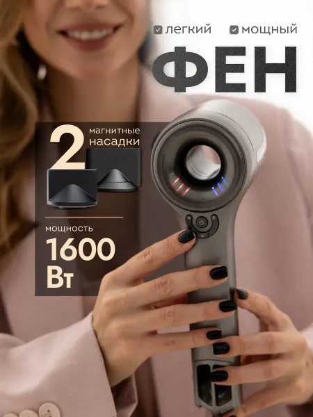 Capelli Фен для волос профессиональный с насадками и ионизацией