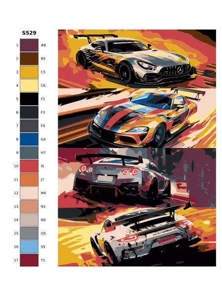 Brushes-Paints Картина по номерам S529 "Спортивные гоночные машины" 40x60
