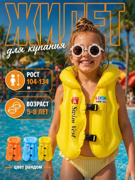 Софи10 Жилет для плавания детский надувной 5-9 лет универсальный