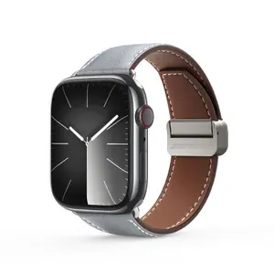 Ремешок из натуральной кожи черного цвета от Dux Ducis для смарт часов Apple Watch 42, 44, 45, 46, 49мм, серия Business Series
