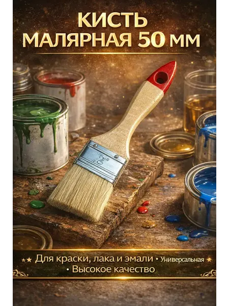 Гавва2 Кисть малярная 50 мм для краски лака эмали универсальная
