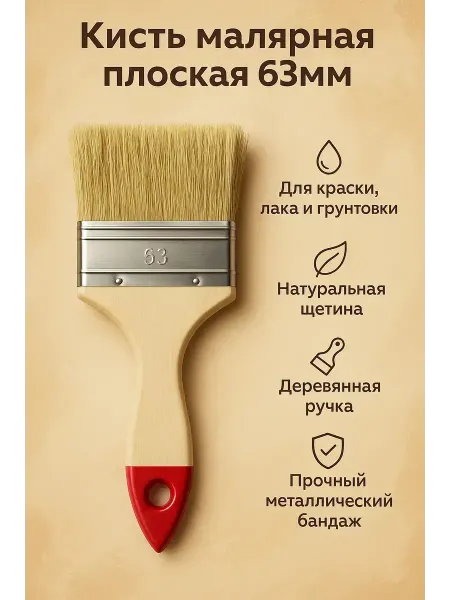 Ния Кисть малярная плоская 63мм" для краски, лака и грунтовки