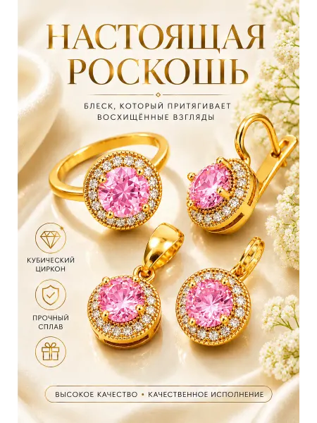 ДУБАЙСКОЕ ЗОЛОТО Комплект украшений розового цвета