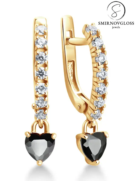 SMIRNOVGLOSS jewels Серьги с черным сердечком позолоченные