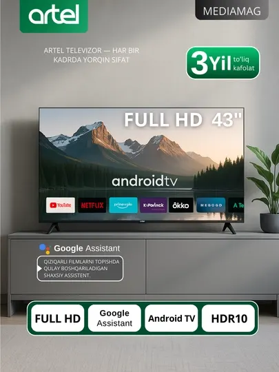 Телевизор Smart Artel A43NFCH001 43" Android tv FHD, пульт с голосовым поиском