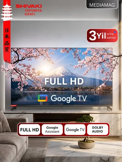Телевизор Shivaki NFCH900 43″ Google Tv Full HD, Dolby Digital, пульт с голосовым поиском