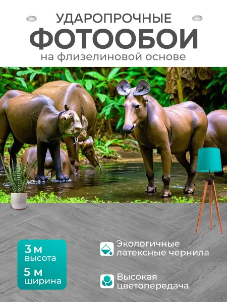 LotsPrints Фотообои "Животные, собирающиеся на источнике воды." 5x3м