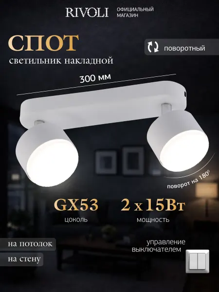 Rivoli Светильник потолочный настенный спот под лампу 2хGX53 15Вт