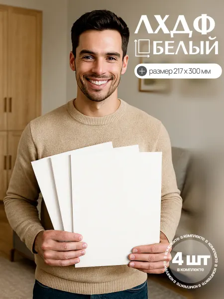 ЛХДФ белый лакированный 217х300х3 мм - 4 штук