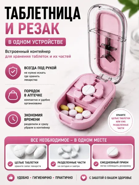 ЖЖ инт Делитель таблеток с контейнером для хранения и лезвием