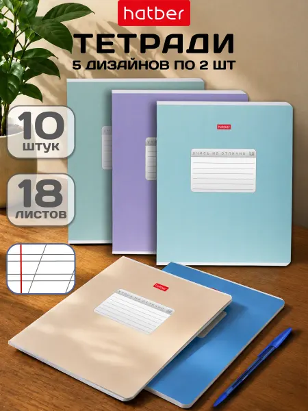Hatber Тетрадь 18 листов косая линия 10 штук