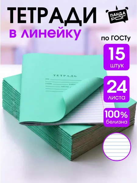 ПандаРог Тетради в линейку 24 листа 15 шт