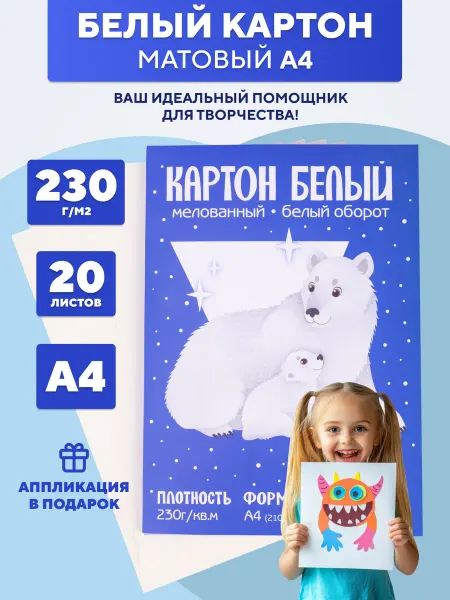 Rumba Белый картон для школы А4 двусторонний матовый набор 20 л