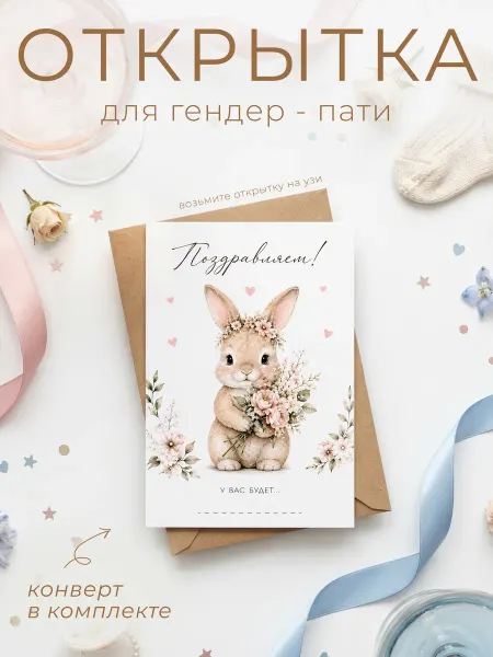 FORMIX Открытка для гендер пати, пол ребенка, для УЗИ. Gender party