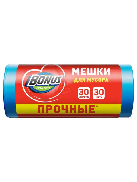Bonus Пакеты для мусора прочные 30л 30шт синие