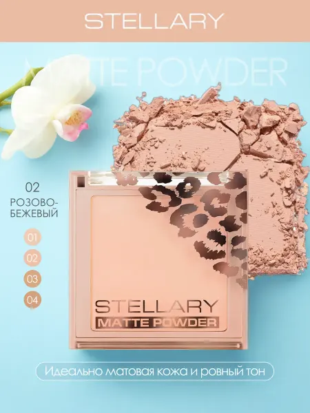 Stellary Пудра для лица матирующая компактная Pressed Powder, 02