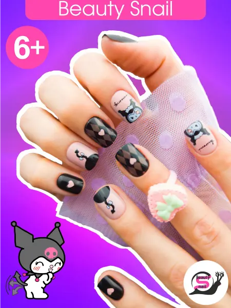 Beauty Snail Короткие накладные ногти с детским дизайном Куроми
