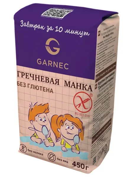 Garnec Крупа манная гречневая без глютена, 450г
