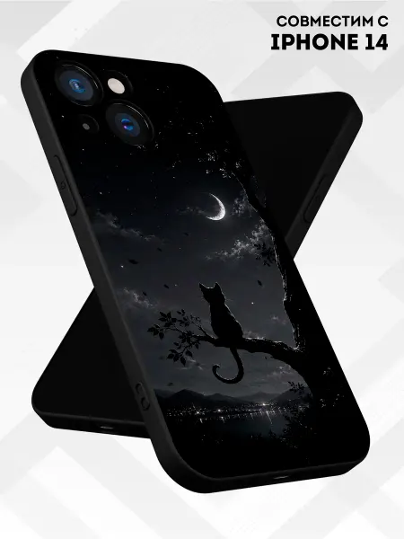 Vip Case Чехол на Apple iPhone 14 Ночной Черный Кот