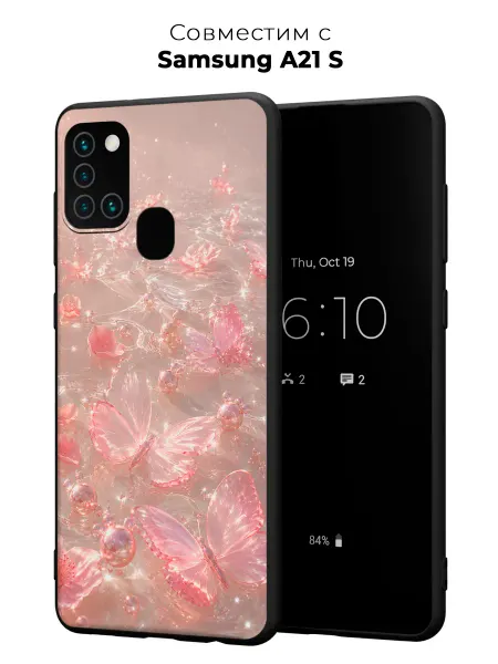 Vip Case Чехол на Samsung Galaxy A21S Стеклянные бабочки в росе