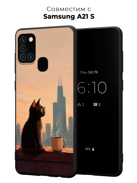 Vip Case Чехол на Samsung Galaxy A21S Черный Кот Арт