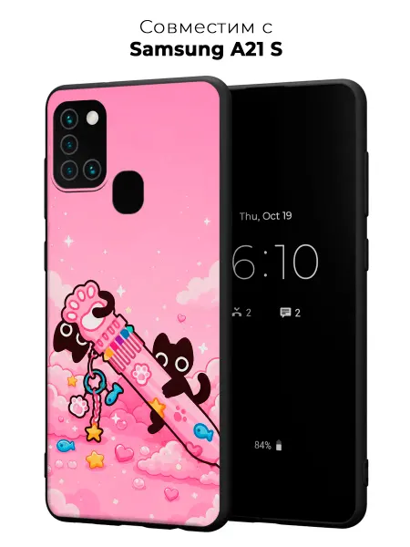 Vip Case Чехол на Samsung Galaxy A21S Котята и Розовая Эстетика