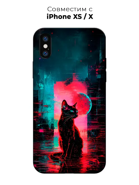 Vip Case Чехол на Apple iPhone X Xs Черный Кот Киберпанк