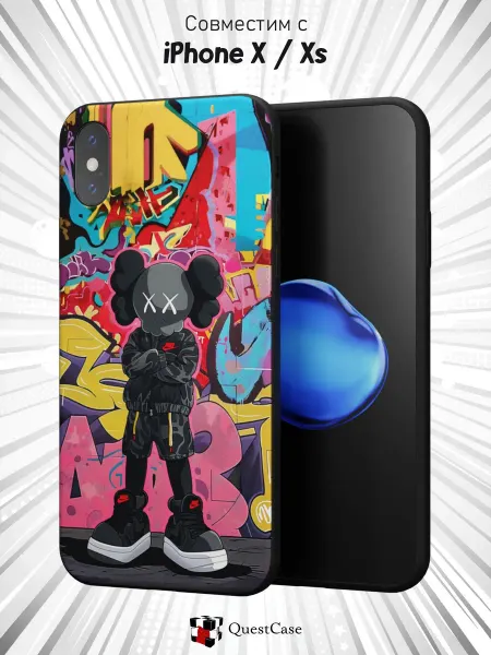 QuestCase Чехол на iPhone X и XS c принтом KAWS