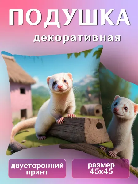 BestArt Подушка декоративная детская маленькая Хорёк 45х45