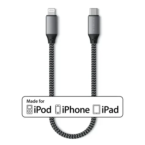 Кабель для зарядки iPhone MFI Satechi 10 inch Type-C / Lightning 0.25 метра, Серый Космос
