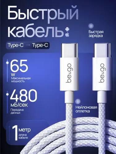Кабель Type C Type C / Кабель usb type c / Провод type c быстрая зарядка /1 метр / Плетеный кабель iPhone 15-17