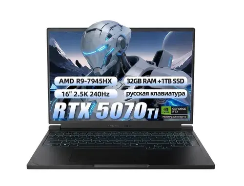 Thunderobot RS16 Игровой ноутбук 16", AMD Ryzen 9 7945HX, RAM 32 ГБ, SSD 1024 ГБ, NVIDIA GeForce RTX 5070 Ti для ноутбуков (12 Гб), Windows Pro, темно-серый, Русская раскладка