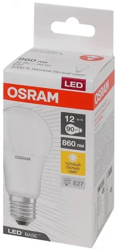 Лампа светодиодная OSRAM груша 12 Вт (замена 90 Вт), 860Лм, 3000К, цоколь E27