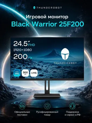 Thunderobot 24.5" Монитор Black Warrior 25F200, IPS, 1920x1080, 200 Гц, черный, черный матовый