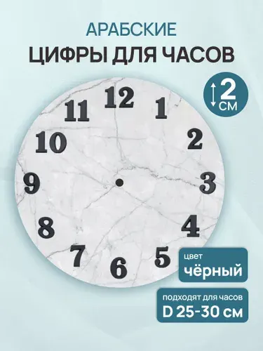 Цифры арабские для часов, h 2 см, Айрис, черный