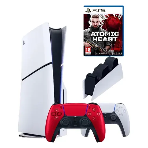 Игровая приставка Sony PS5 Slim + 2й геймпад вулканический красный + игра Atomic Heart + станция