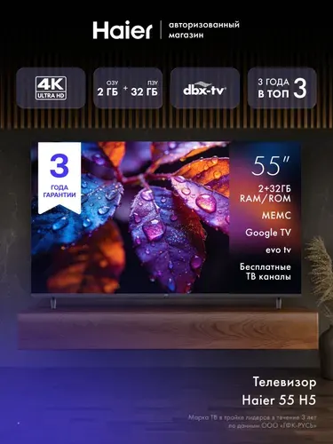 Телевизор 55 LED H5, MEMC, 55″ 4K UHD, черный