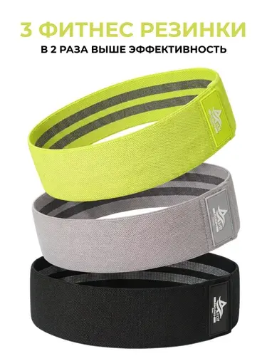 Резинки для фитнеса тканевые 3 шт, эспандер ленточный для ног и ягодиц, Airclif