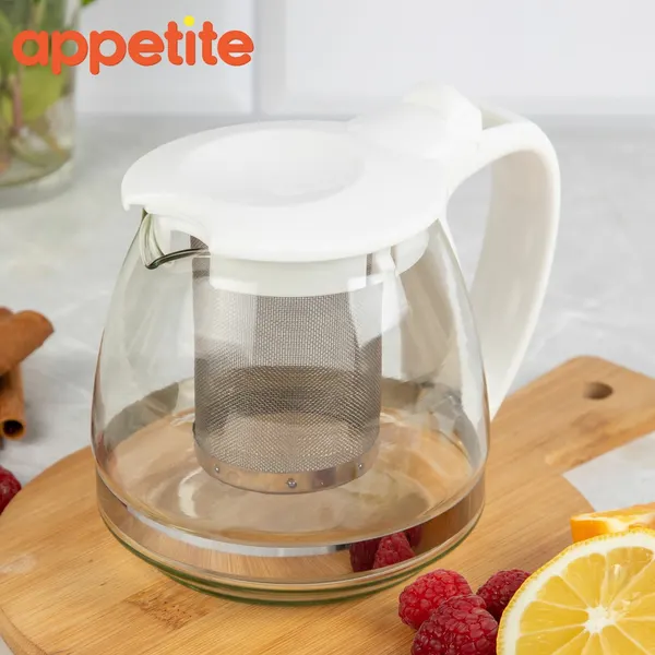 Чайник заварочный 700 мл Appetite, стеклянный, с фильтром