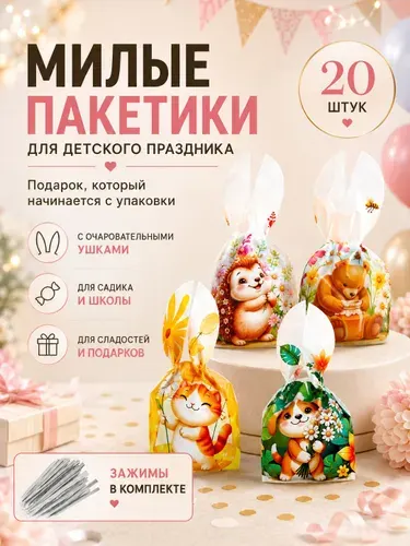 Пакетики для сладостей в детский сад и школу, 20 шт Marsel Home маленькие с ушками