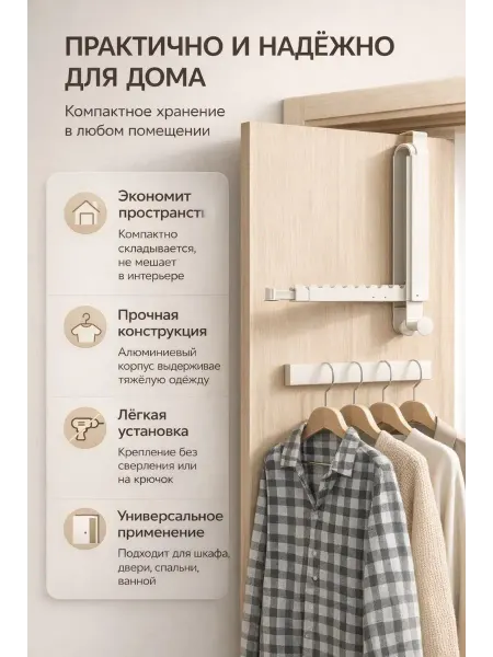 ПАЗИ Складная настенная вешалка для одежды на дверь и шкаф