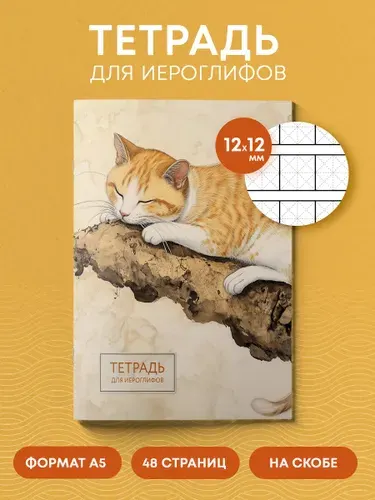 Тетрадь для записи иероглифов китайских японских корейских (рыжий котик)