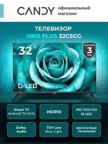 Candy Телевизор 32″ HD, черный, темно-серый