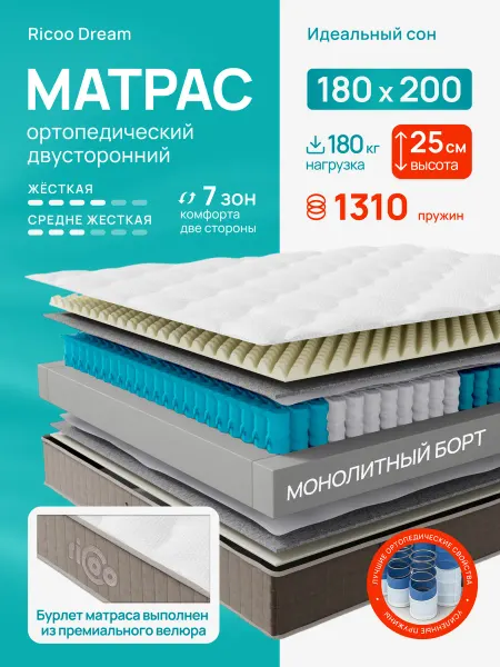 Ricoo Ортопедический матрас 180х200 на кровать и диван пружинный