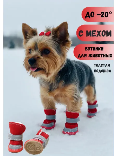 AGET*ZOO Теплые Ботинки для собак средних и мелких пород с мехом