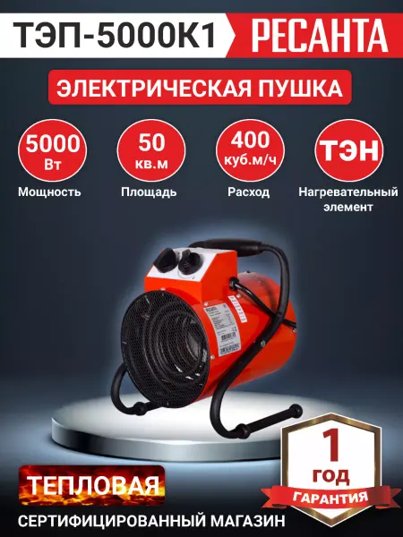 РЕСАНТА Электрическая тепловая пушка обогреватель ТЭП-5000К1