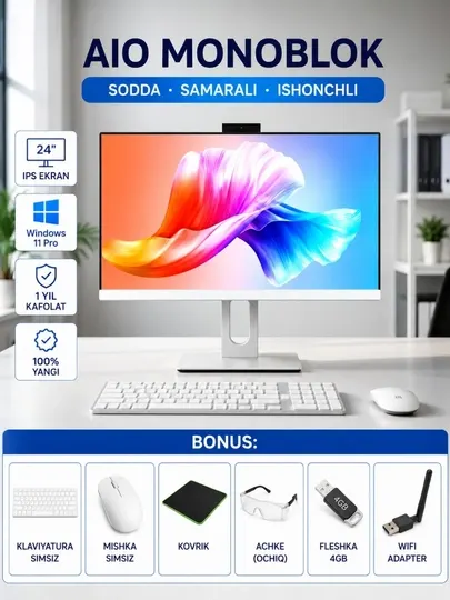 Моноблок 24 дюйма, CPU Intel i7/i5/i3, оперативка DDR3 8GB/16GB, SSD 128/256/512/1024GB